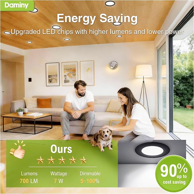 DAMINY 6 Pack 4 Inch Black LED Recessed Lighting with Junction Box,5CCT,Ultra-Thin Recessed Light,7W 700LM, Dimmable Canless Wafer Ceiling Light,High Brightness