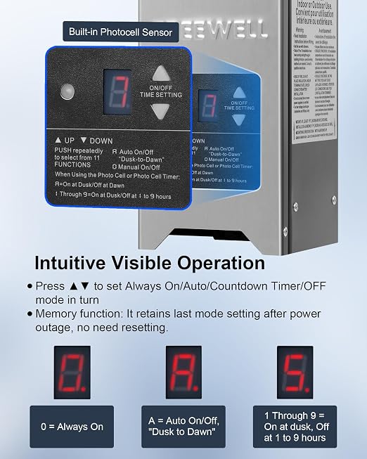 200W Low Voltage Landscape Transformer, Outdoor Landscape Lighting Transformer with Photocell Sensor & Timer, 120V AC to 12V/15V AC, Stainless Steel Weatherproof Transformer