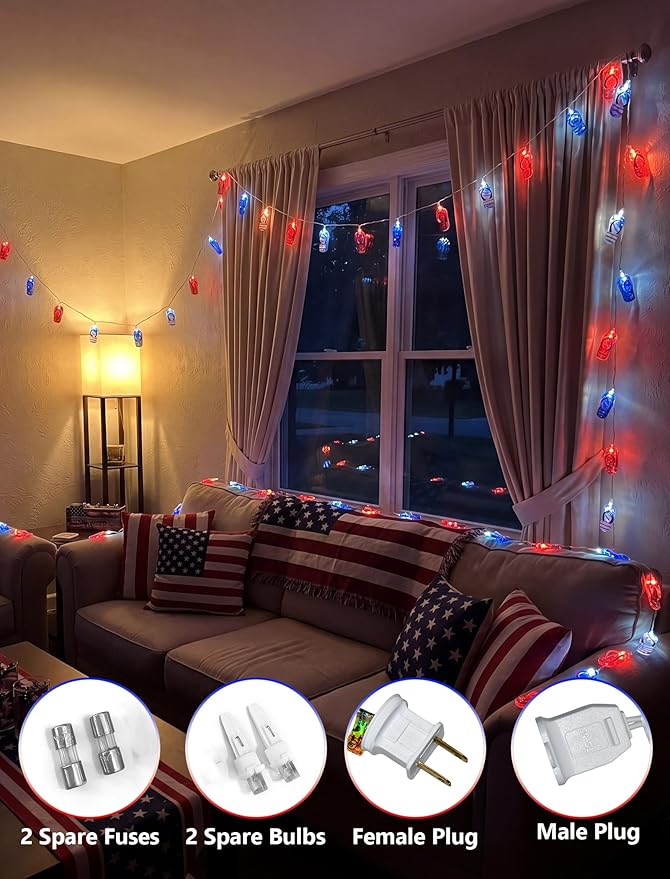 GOOTHY 4th of July Decorations Lights, 8.5Ft 10 Outdoor American Flag Slippers String Lights, Connectable Patriotic Flip Flop Fairy Lights for Outdoor Independence Day Memorial Day Summer Beach Party