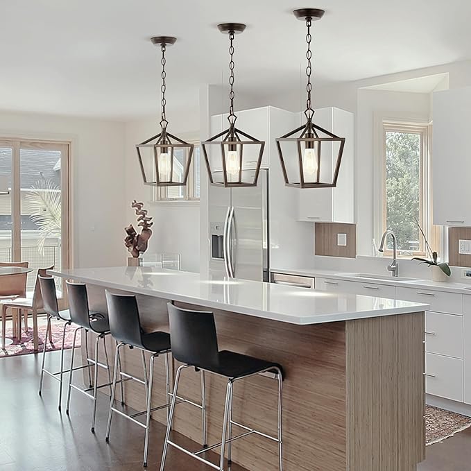 JONATHAN Y 8" Oil Rubbed Bronze Lantern Pendant Light, 1-Light Pagoda Style Metal Cage Farmhouse Hanging Ceiling Fixture for Kitchen Island, LED Bulb Included JYL7618A