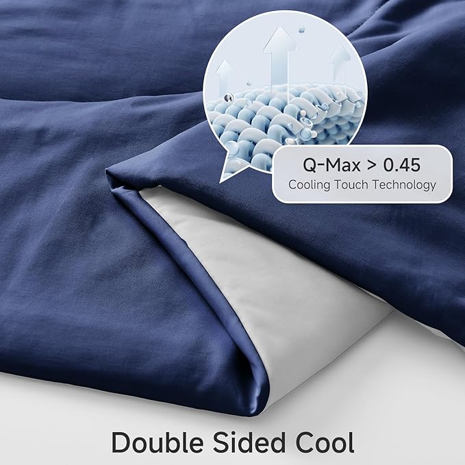 HOMFINE Cooling Comforter for Hot Sleepers - Both Sides Q-Max>0.45 Arc-Chill Cooling Fiber for All-Season, Breathable Soft Keep Cool Summer Blanket for Bed Couch Sofa, Dark Blue, Twin