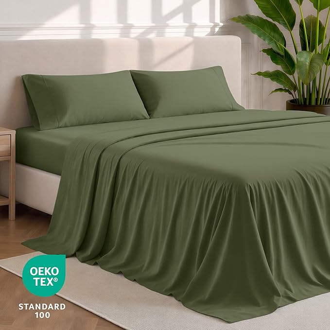 Bare Home Short Queen Sheet Set - 1800 Ultra-Soft Microfiber Bed Sheets - Double Brushed - Deep Pockets - Easy Fit - 4 Piece Set - Bedding Sheets & Pillowcases (Short Queen, Cypress)