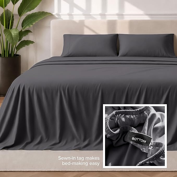 Bare Home California King Sheet Set - 1800 Ultra-Soft Microfiber Cal King Bed Sheets - Double Brushed - Deep Pockets - Easy Fit - 4 Piece Set - Bed Sheets (California King, Forged Iron Grey)
