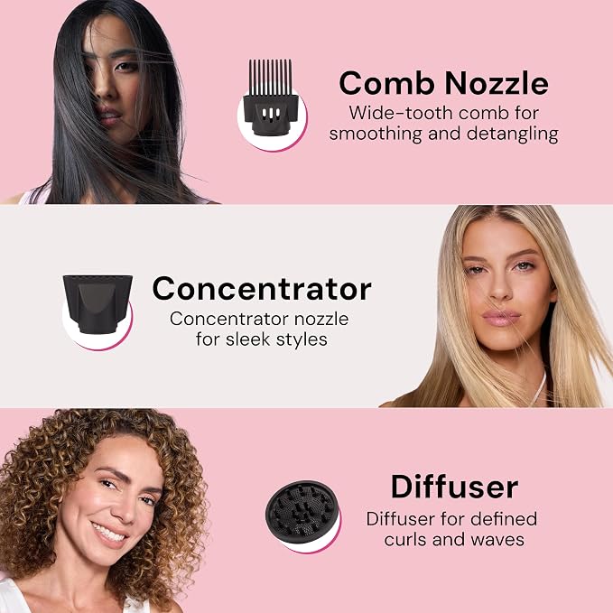 L'ANGE HAIR PowerStyle Turbo Ionic Hair Dryer | 1875 Watt Professional Blow Dryer with Diffuser & Concentrator | Multiple Heat & Speed Settings for Fast Drying | Salon-Grade Styling Tools, White