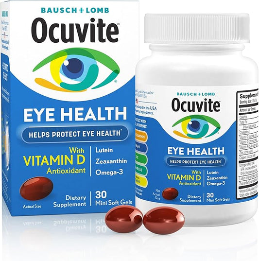 Ocuvite Eye Health, Lutein & Zeaxanthin Supplement, Eye Vitamin with Antioxidant Vitamin D, Vitamin C, E & Omega-3, Helps Protect Eye Health, 30 Softgels
