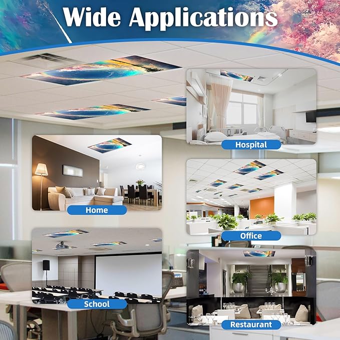 ANGSYLTH 8 Pcs Fluorescent Light Covers - 4 x 2 Feet Covers for Ceiling Lights, 8 x 10 Magnetic Light Filters for Classroom, Office, Hospitals (Auspiciousness Clouds)