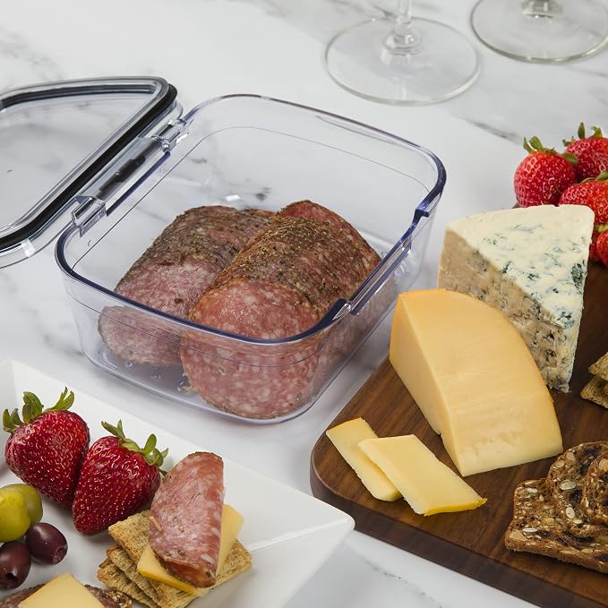 Progressive Prokeeper + Deli Storage Set: Air-Tight Silicone Sealed Containers w Grooved Bottom, Dry Erase Lid, BPA-Free, Stackable, Keeps Meats & Cheeses Fresh Longer, PKS-705C Mini Deli 0.69L