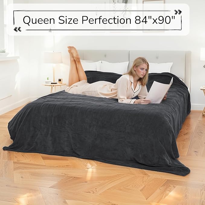 Electric Heated Blanket Queen Size 84"x90" – ETL Certified for Safe Overnight, 4 Heat Settings & 10H Auto Off, Dual-Sided Microplush Sherpa for Home Theater Night, Machine washable – Iron Gray