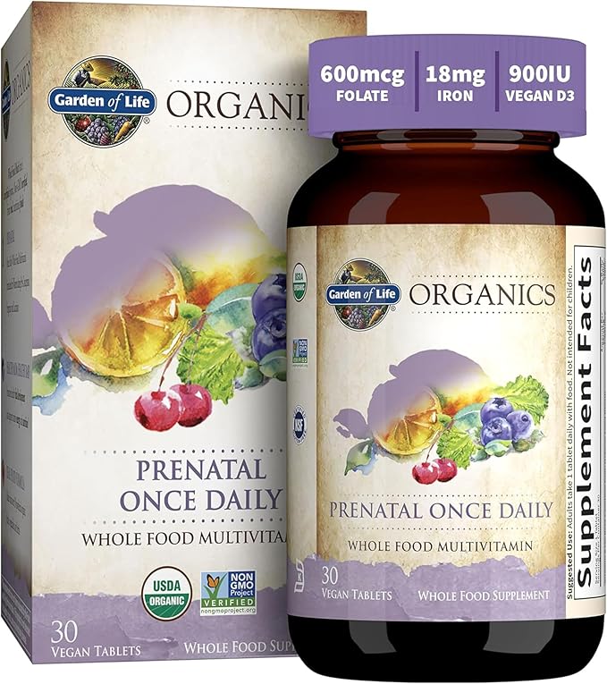 Garden of Life Organics プレナタル ビタミン：葉酸でエネルギーを補給し、健康的な胎児の発育をサポート、便秘になりにくい鉄分、ビタミンC、B6、B12、D3 – オーガニック、非遺伝子組み換え、グルテンフリー、ビーガン、30日分