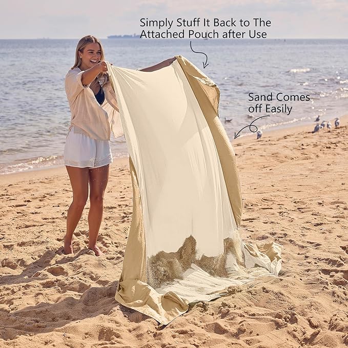 WEKAPO Beach Blanket Sandproof Waterproof, Extra Large Beach Mat, Oversized & Compact Sand Free, Quick Drying Beach Essentials for Vacation, Cruise, Picnic & Camping with Stakes