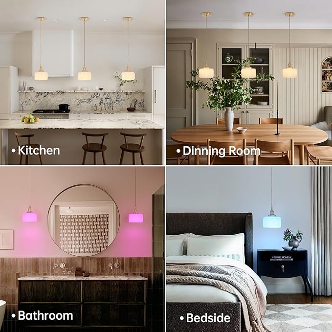 Shenmoyl Battery Operated Pendant Light 5000mAh Rechargeable Chandelier with Remote Control Wireless Adjustable Hanging White Striped Light for Kitchen Island Dining Room Hallway, 2 Pack