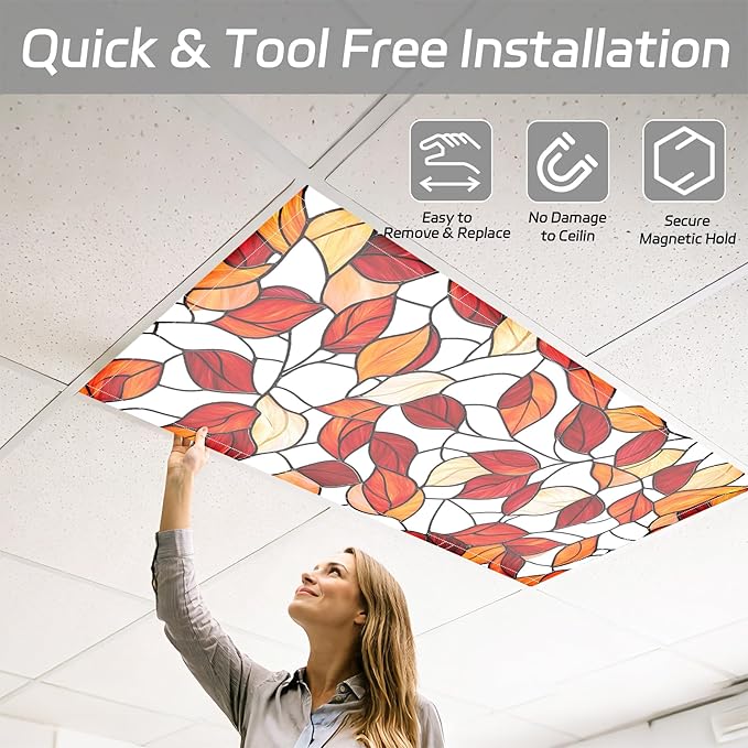 4 Pack 2x4 FT Magnetic Fluorescent Light Covers, Ceiling Light Filters for Classroom Office Home Hospital, Easy Install Decorative Drop Ceiling Panels