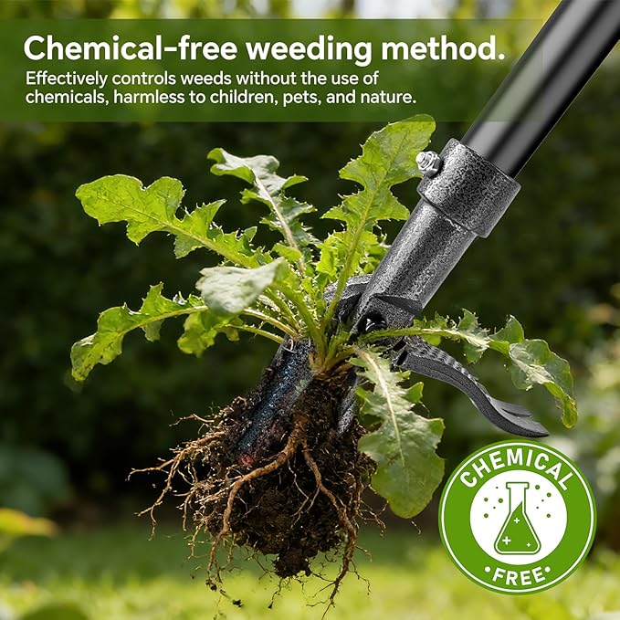 Weed Puller Tool – 45" All-Metal Stand Up Heavy Duty Weeder Hand Tool with 4-Claw Steel Head & Long Handle, Garden Weeding Tool for No Bending or Kneeling, Back & Knee Friendly, Easily Removes Weeds