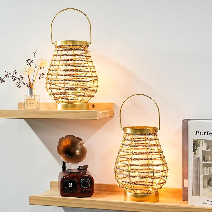 Set of 12 Metal Cordless Table Lamp 8 "H Metal Cage LED Cage Lamp with 6-Hour Timer, Vintage Decorative Fairy Lights Lantern for Indoor/Outdoor Bedrooms Weddings Parties Patio Events