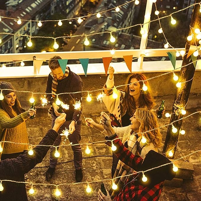 RaThun 180ft Globe String Lights with 16ft Extended Lead & Stable Remote - 300 LED Warm White, 8 Distinct Modes, IP44 Waterproof & UL Listed for Backyard Wedding Patio Garden Large Area Decoration
