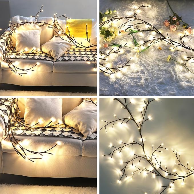 96 LED Willow Vine Lights 6FT Enchanted Wall Decoration Vine Lights Tree Branches Light 8 Modes for Home Indoor Wall Decoration (Warm White)