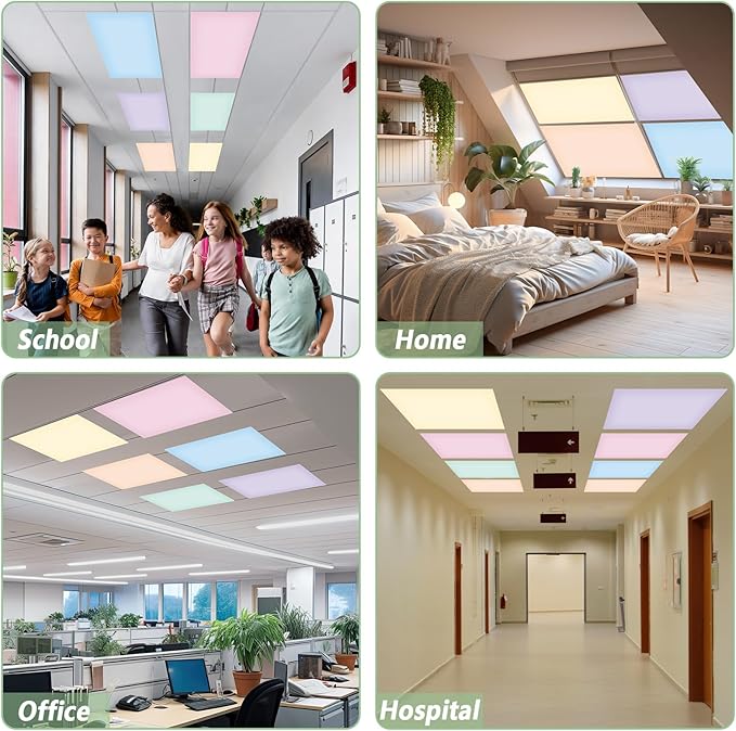 QOUBAI 6 Pcs Fluorescent Light Covers with 60 Magnets,4 x 2 Ft Magnetic Light Filters Colorful Fluorescent Lights Shade Easy Install for Classroom Office Library Hospital Home Ceiling Solid Color