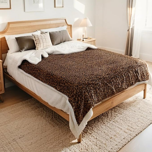 LUXIAN Electric Heated Blanket King Size 90"x100" - Microplush & Sherpa Fabric Dual-Sided, 9 Heat Settings & 10 Hours Auto Off, Cozy Warming Throw for Office or Bed, Machine Washable, Leopard Print