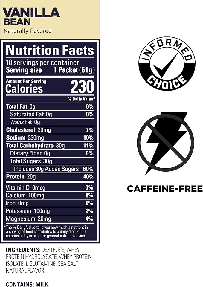 GU Energy Roctane Ultra Endurance Protein Recovery Drink Mix, Gluten-Free and Kosher Dairy, Recovery Support After Any Workout, 10 Packets, Vanilla Bean