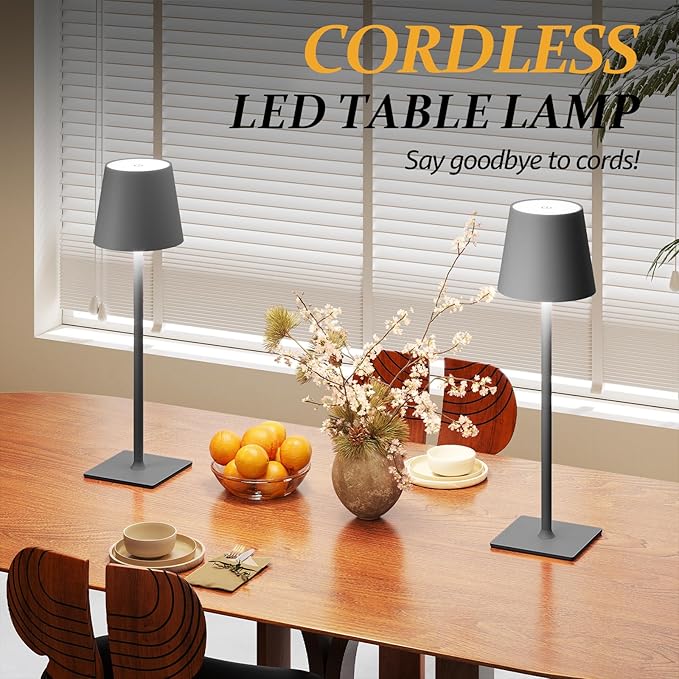 CHLORANTHUS 2 Pack Cordless Table Lamps, 3 Colors Stepless Dimming, 5000mAh Rechargeable Battery LED Desk Lamp for Bedroom/Couple Dinner/Desk/Cafe/Dining Room/Terrace