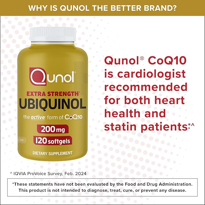 Qunol Ubiquinol CoQ10 200mg Softgels, Powerful Antioxidant for Heart and Vascular Health, Essential for Energy Production, Natural Supplement Active Form of CoQ10, 120ct Softgels