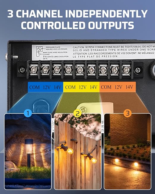 DEWENWILS 200W Matter Low Voltage Landscape Transformer, WiFi Landscape Lighting Transformer with 3 Independent Outputs, 120V AC to 12V/14V AC, Compatible with Alexa, Google Assistant