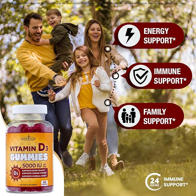 NEW AGE 免疫防御コンボ – 2パック – ビタミンD3グミ 5000 IU 125mcg ＆ 高効能亜鉛グミ、免疫ブースター 120粒