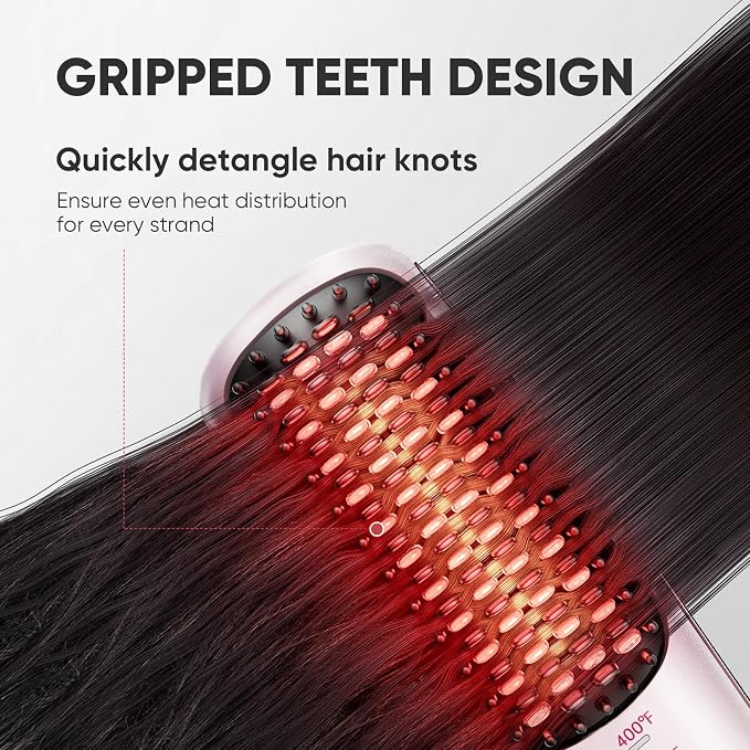 Mini Ionic Hair Straightener Brush, Portable Travel Hair Straightening Comb with 3 Temp Settings, 20s Fast Heating & Anti-Scald, Lightweight Hair Styler for Silky Shine, Rose Gold