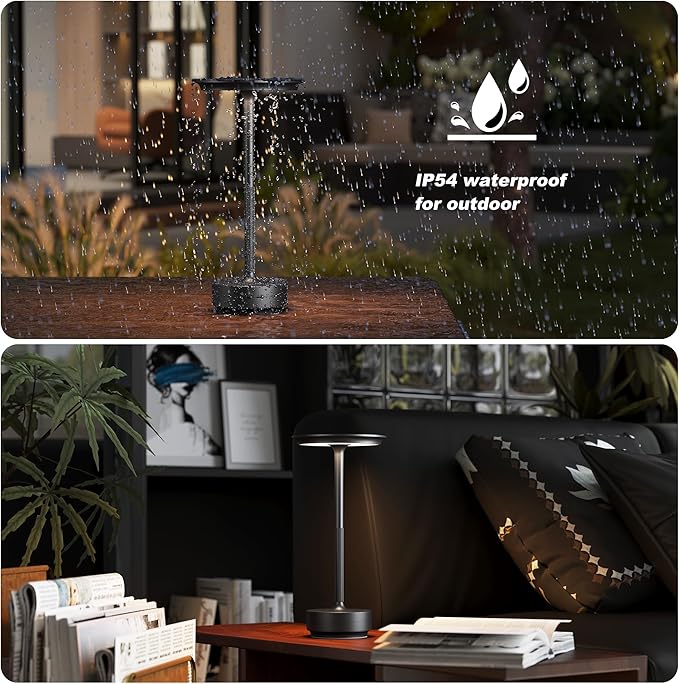 TBBGA 2 Pack Rechargeable Table Lamps Cordless, Portable 5000mAh Outdoor Table Light, 3 Color Stepless Dimming LED Table Lamp with Memory Function, for Home/Dinner/Patio/Restaurant.(Black)