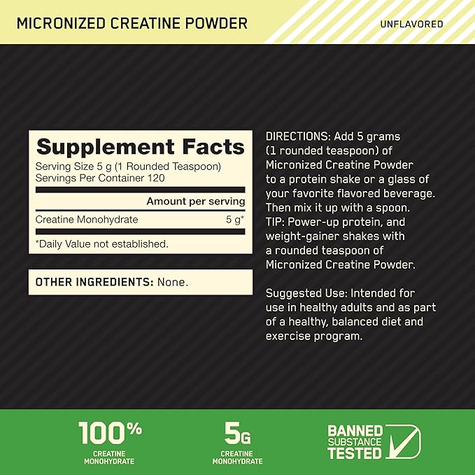 Optimum Nutrition Micronized Creatine Monohydrate Powder, Unflavored, 120 Servings, 600 Grams (Packaging May Vary) (Pack of 2)