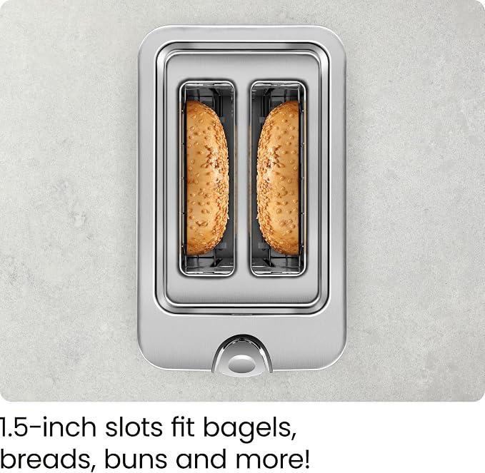 Chefman 2-Slice Digital Toaster, Pop-Up, Stainless Steel, Extra-Wide Slots For Bagels, Defrost, Reheat, Cancel Functions, Removable Crumb Tray