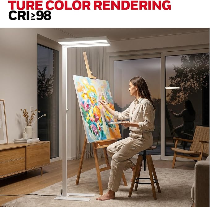 Honeywell 10400LM LED Floor Lamp, 02E Pro Sunturalux Eye-Caring Reading Standing Light, 100W Modern Natural Daylight 4000K Dimmable 77" Tall Floor Lamps for Living Room Kids Study Home Office