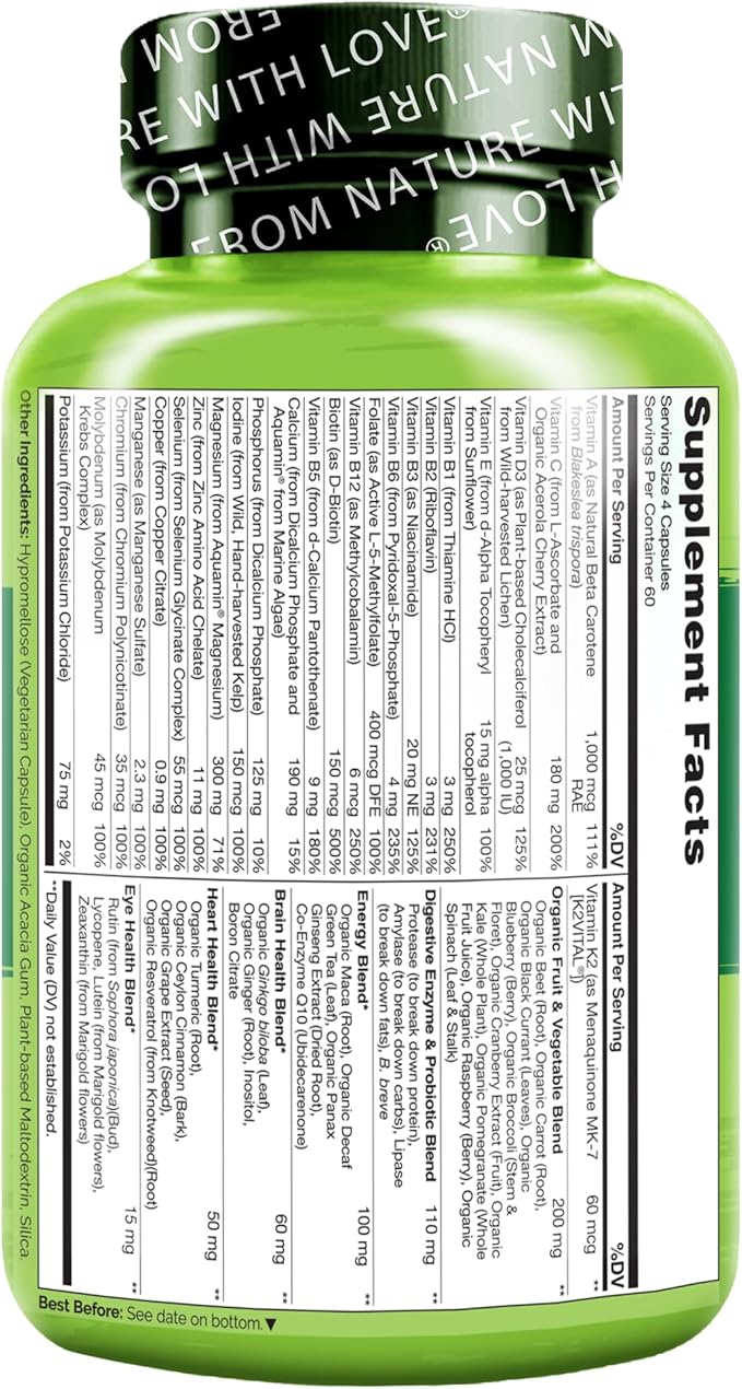 NATURELO Multivitamines pour Hommes - Multivitamines complètes pour hommes avec vitamines, minéraux - 240 capsules végétariennes pour l'énergie, la santé du cerveau, du cœur et des yeux* (Lot de 2)