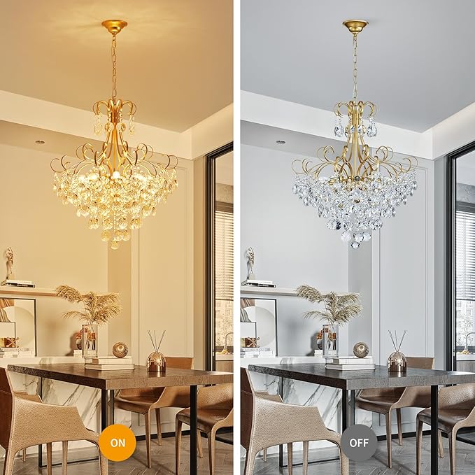 ANJIADENGSHI Crystal Chandelier, Modern K9 Crystal Pendant Light for Dining Room, Vintage Pendant Ceiling Fixture Lamp, 10-Lights Golden Chandelier Lighting for Kitchen Island, Living Room, Bedroom