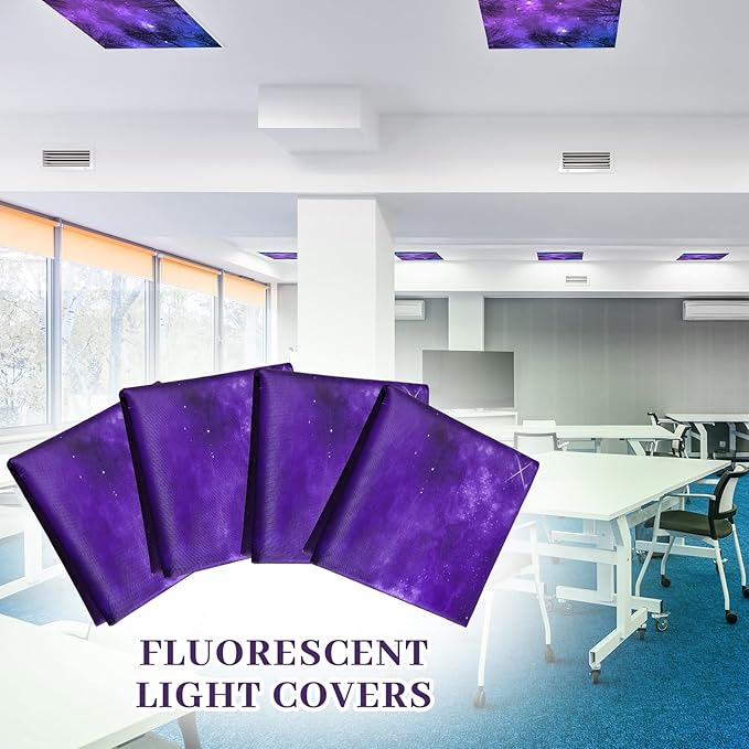 Hortsun 12 Pcs Fluorescent Light Covers Bulk, 4 x 2 ft Magnetic Fluorescent Drop Ceiling Lighting Covers Light Filter Shade for Home, Office, Hospital, School Classroom Decoration(Forest, Milky Way)