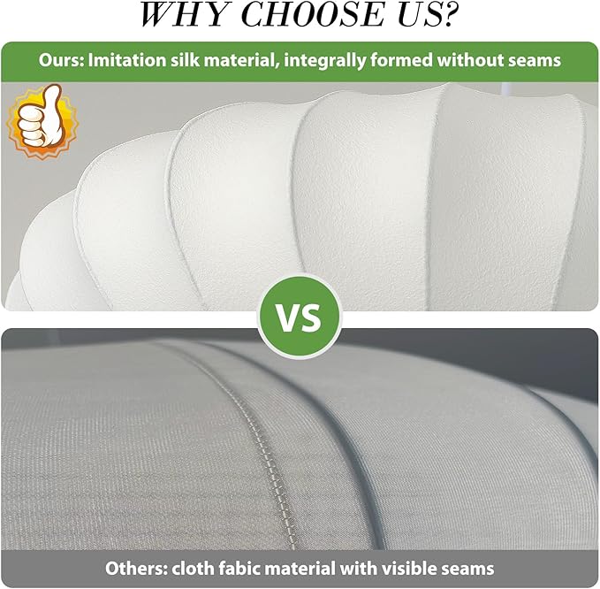 Large 23.6 inch Lantern Pendant Light, White Imitation Silk Lampshade, Bubble Pendant Light, Hanging Lamp Simple Chandelier for Living Dinning Room Kitchen Island Bedroom Restaurant Cafe