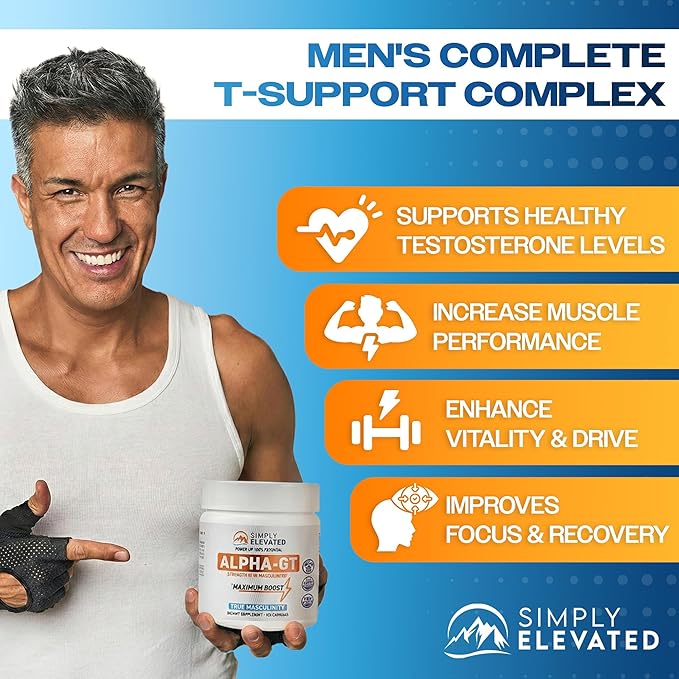 Simply Elevated Alpha-GT - 14-in-1 Male Enhancing Supplement, Testosterone Booster for Men with Ashwagandha, Tongkat Ali, Tribulus & Fenugreek, Supports Masculine Energy, Drive & Confidence, 2500 mg