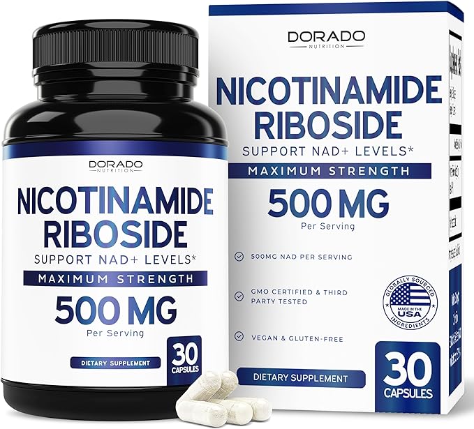 Nicotinamide Riboside 500mg (30 Gélules) Complément NAD - Complément NR pour Femmes et Hommes pour Soutenir les Niveaux de NAD+ - Booster de NAD - Testé par un Tiers - Végétalien, Sans OGM et Fabriqué aux États-Unis (30 Gélules)