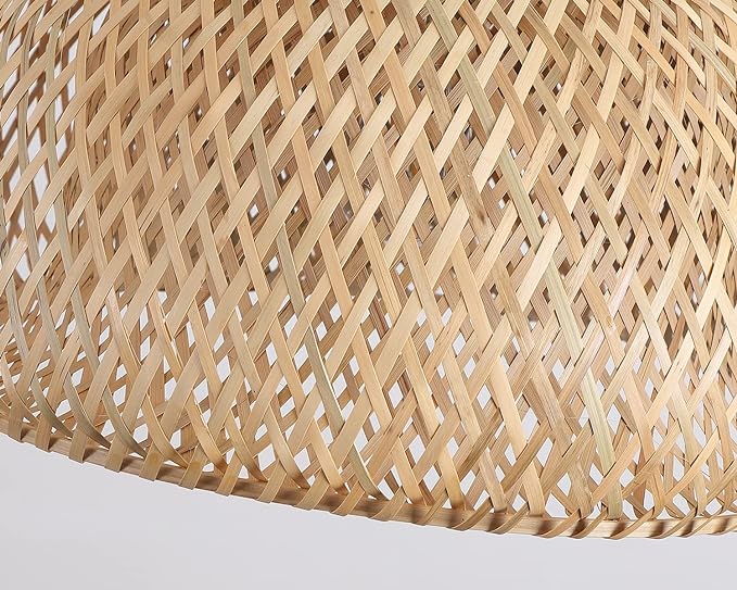 Bamboo Large Pendant Light Fixture 17.8 inch One-Light Adjustable Rustic Basket Handmade Woven Pendant Lighting for Kitchen Island Farmhouse Dining Room Living Room