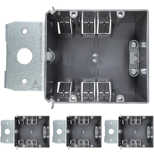 (4 Pack) Adjustable 2-Gang Electrical Box for New Construction – Heavy-Duty Grey PVC Switch & Outlet Box with Metal Bracket, ETL Listed Junction Box for Switches, Outlets & Wiring Projects