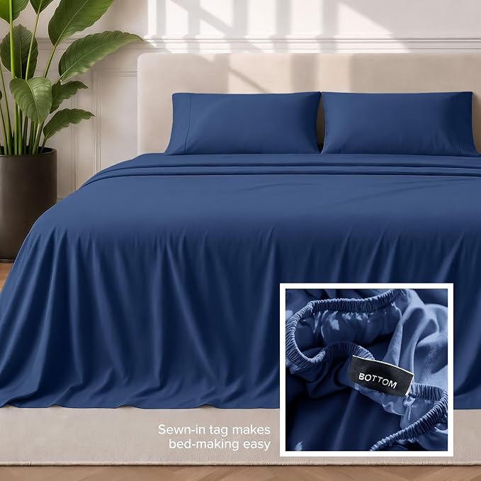 Bare Home King Sheet Set - 1800 Ultra-Soft Microfiber King Bed Sheets - Double Brushed - Deep Pockets - Easy Fit - 4 Piece Set - Bedding Sheets & Pillowcases (King, Dark Blue)