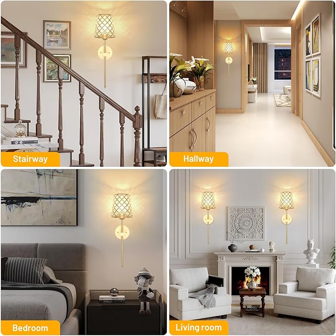 Crystal Battery Operated Wall Sconces Set of 2, Gold Rechargeable Wireless Wall Sconce Lights for Home Decor, Dimmable 12 RGB and 3CCT Wall Lamps with Remote for Living Room Bedroom Hallway