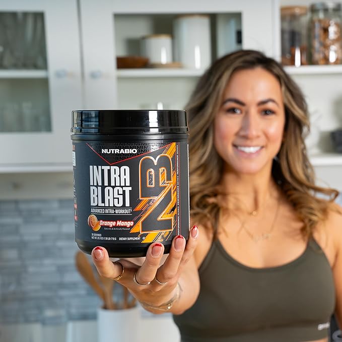 NutraBio Intra Blast Bcaa Powder Amino Acid Supplement, Electrolyte & Hydration Blend, Intra, Pre Workout & Muscle Recovery, 20g Eaa Amino Acids Powder, 5g Glutamine- Orange Mango, 30 Serving