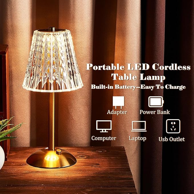 Liliful 6 Pcs Cordless Table Lamp Rechargeable Touch LED Small Gold Portable Battery Operated USB-c Desk Lamp 3 Color Dimmable for Bedroom Living Room Dining (Gold,Classic Style)