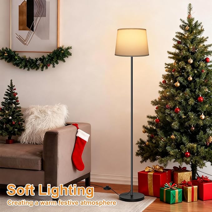 Ascher Modern Floor Lamp, 63" Standing Lamp with Foot Switch, Cream Lampshade, Cozy Decor Floor Lamps for Living Room, Bedroom, Home Office, E26 Base (Bulb Not Included)