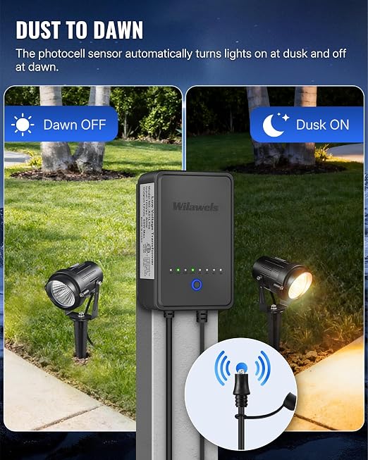 60W Low Voltage Landscape Transformer, Weatherproof Outdoor Low Voltage Transformer, 120V AC to 12V DC, Landscape Lighting Transformer with Timer and Photocell Sensor, ETL Listed A01LT06