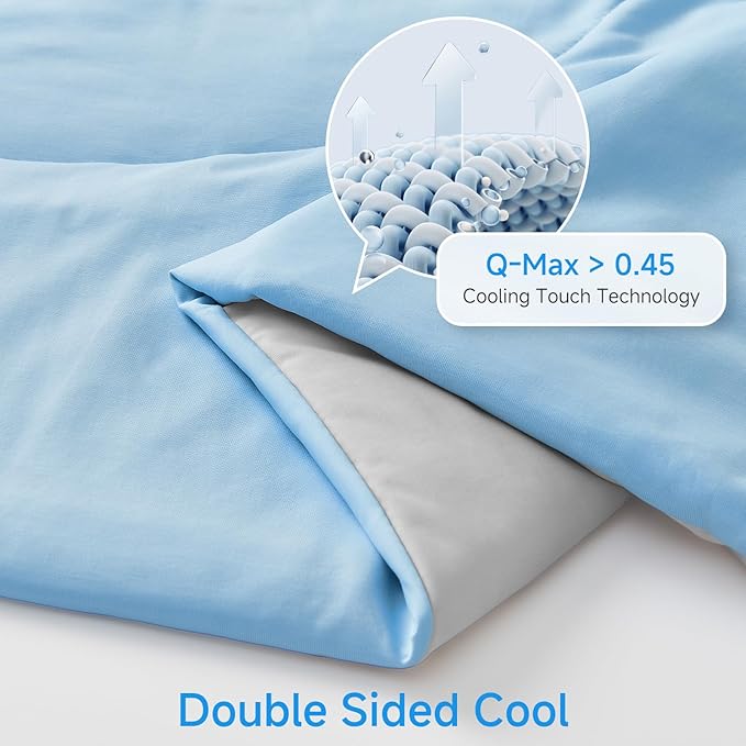 HOMFINE Cooling Comforter Japanese Double-Sided Arc-Chill Cold Tech Fabric Cooling Blanket for Night Sweats Hot Sleepers, Q-Max 0.45 Soft Breathable Silk Smooth Lightweight Blue Summer Comforter King