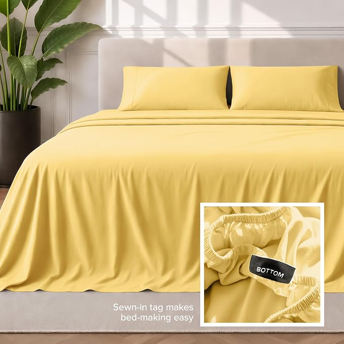 Bare Home Split Head Flex King Sheet Set - 1800 Ultra-Soft Microfiber Bed Sheets - Double Brushed - Deep Pockets - Easy Fit - 4 Piece Set - Bedding Sheets & Pillowcases (Lemon Drop)