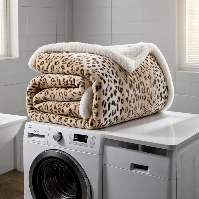 Electric Heated Blanket King Size 90"x100" - Microplush & Sherpa Fabric Dual-Sided, 9 Heat Settings & 10 Hours Auto Off, Cozy Warming Throw for Office or Bed, Machine Washable, Beige Leopard Print