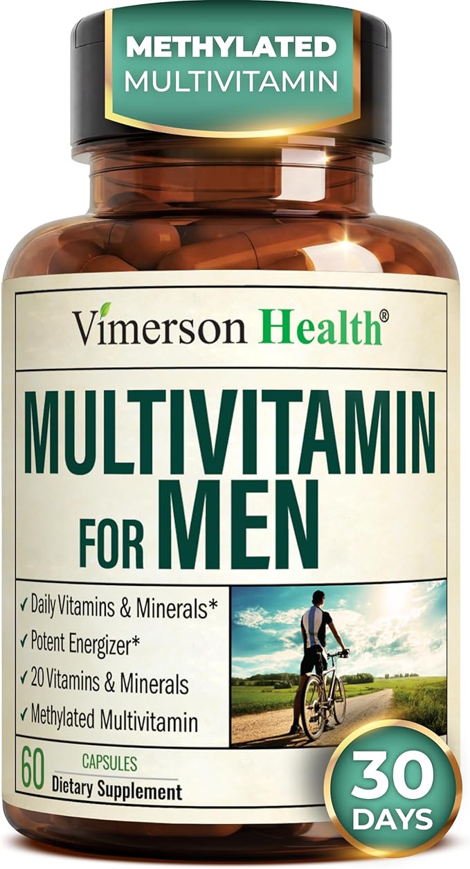 Multivitamine méthylée pour hommes avec vitamines biodisponibles, minéraux chélatés, vitamine D, B12, C, A et zinc pour l'énergie, la concentration et la santé immunitaire – Multivitamines et multiméraux premium pour hommes – 60 gélules